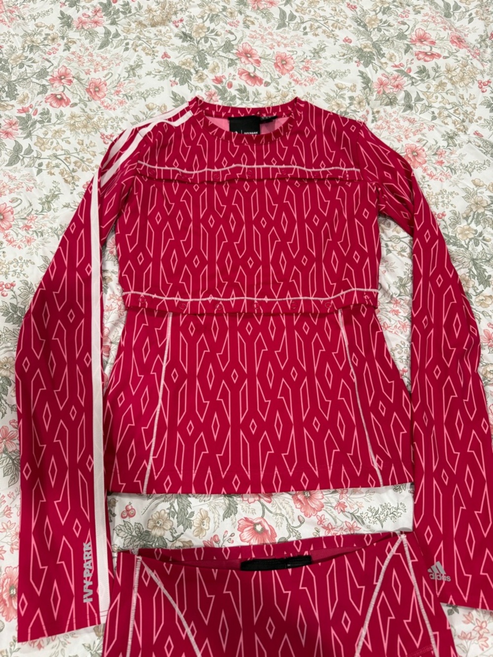 IVY PARK Beyonce Adidas Long Sleeve Top set in Bright Pink Geometric Print